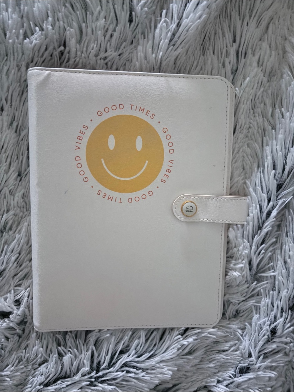 White Planner with Yellow Smiley & Snap Closure - Good Vibes